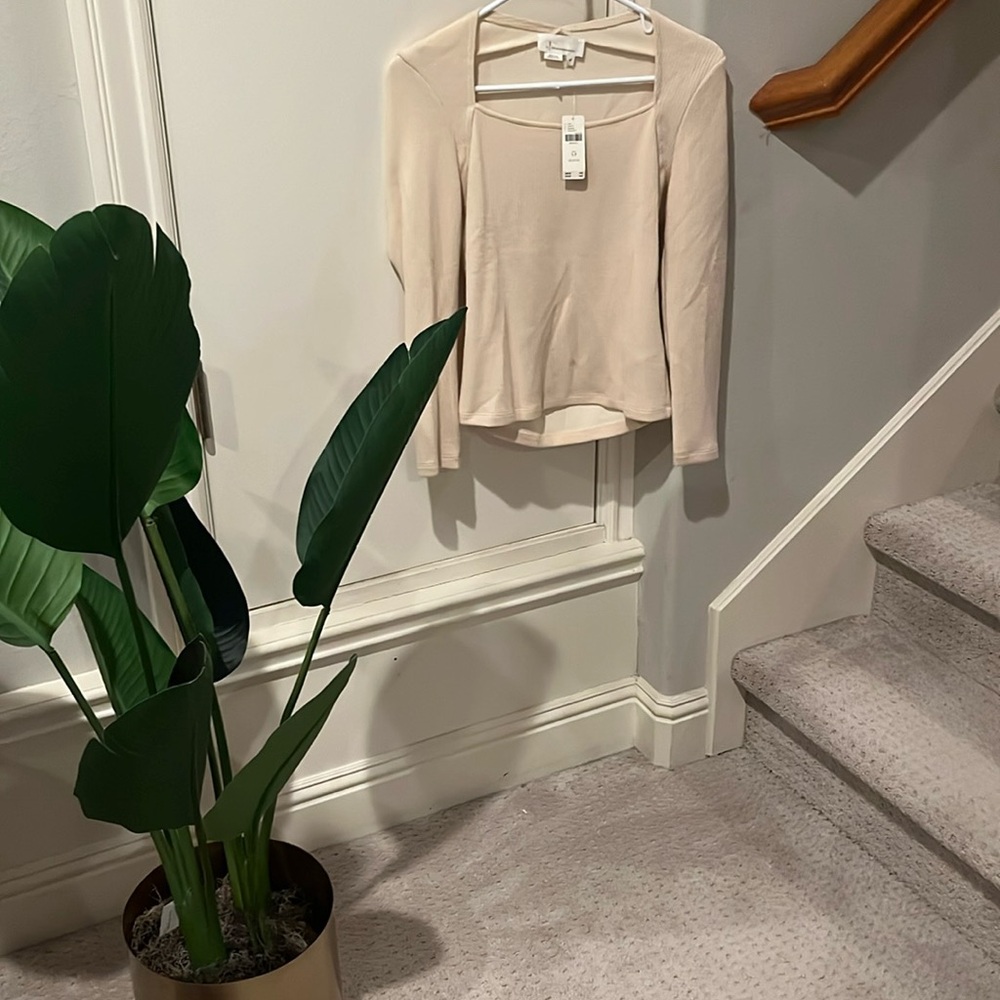 Anthropologie rib knit cream sweater (small petite)